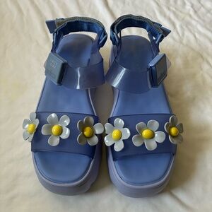 Melissa Lazy Oaf Blue Floral Kick Off Platform Sandals, Size 9
